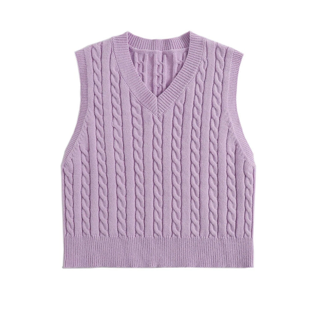 Damen Strickweste mit V-Ausschnitt und Zopfmuster Heidi-Mode