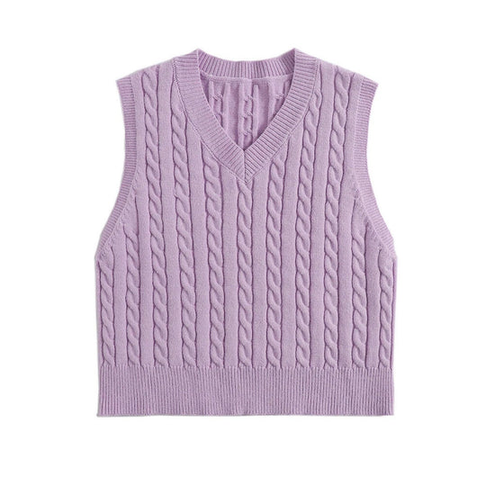 Damen Strickweste mit V-Ausschnitt und Zopfmuster Heidi-Mode