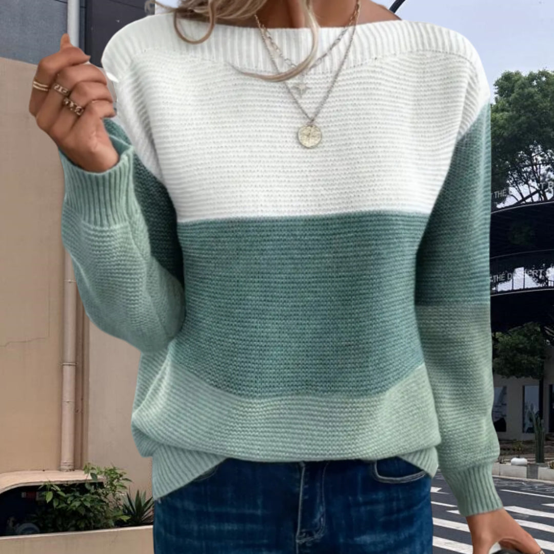 Damen Trendiger Grobstrickpullover mit modernen Farbblockdetails Heidi-Mode