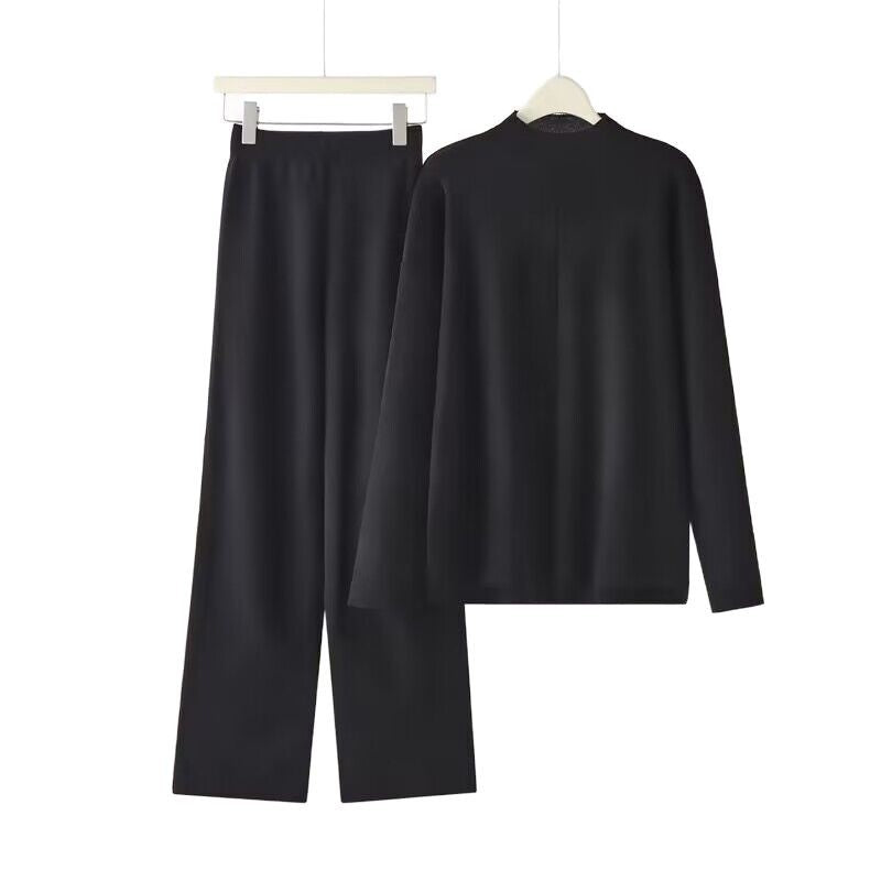 Damen elegantes Set aus langärmligem Oberteil und Palazzo-Hosen Heidi-Mode