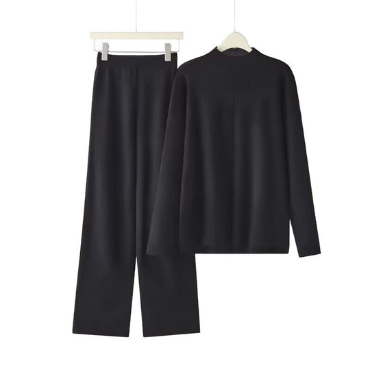 Damen elegantes Set aus langärmligem Oberteil und Palazzo-Hosen Heidi-Mode