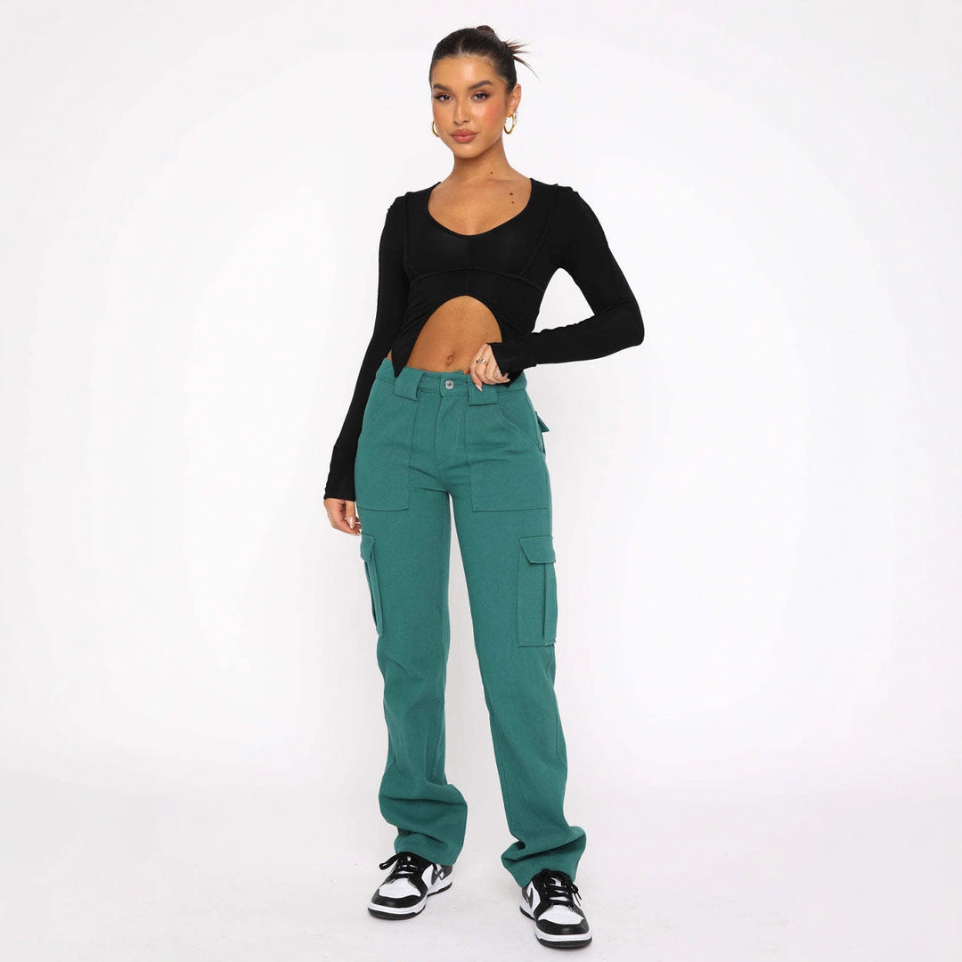 Damen Cargo-Style Hose mit hohen Taschen und entspannter Passform Heidi-Mode