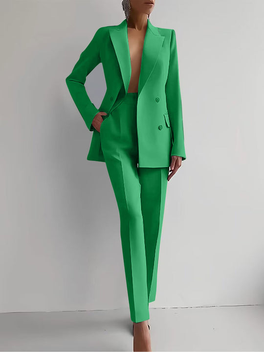 Damen elegante zweireihige Blazer mit maßgeschneiderter Hose Heidi-Mode