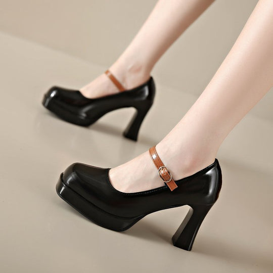 Damen Plateau-Pumps mit elegantem Riemchen und komfortablem Blockabsatz Heidi-Mode