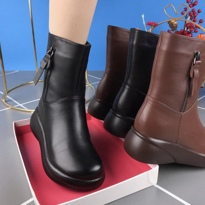 Heidi-Mode | Metallische Schnalle Samt Stiefel