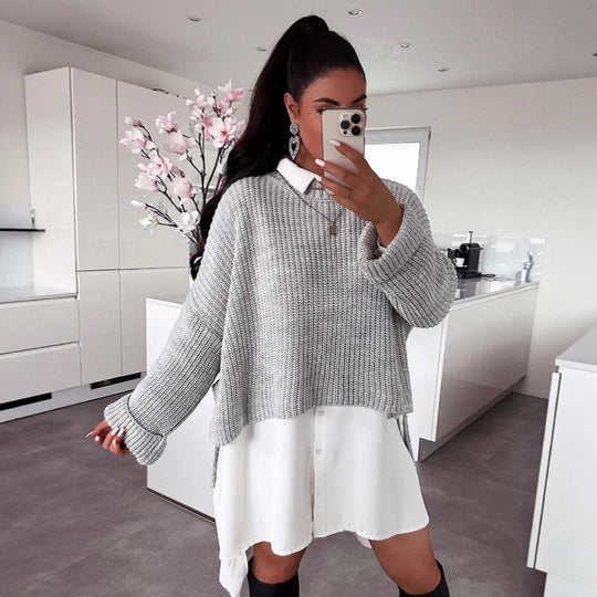 Damen oversized Strickpullover mit strukturiertem Lochdesign und lässigem Schnitt Heidi-Mode