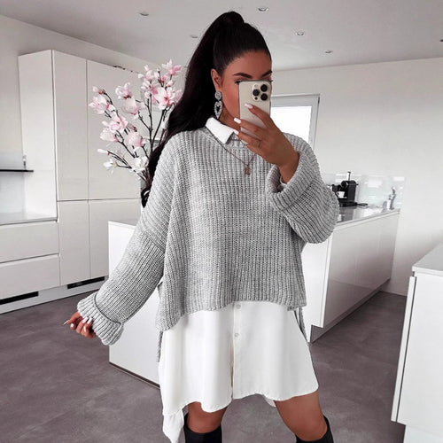Damen oversized Strickpullover mit strukturiertem Lochdesign und lässigem Schnitt Heidi-Mode