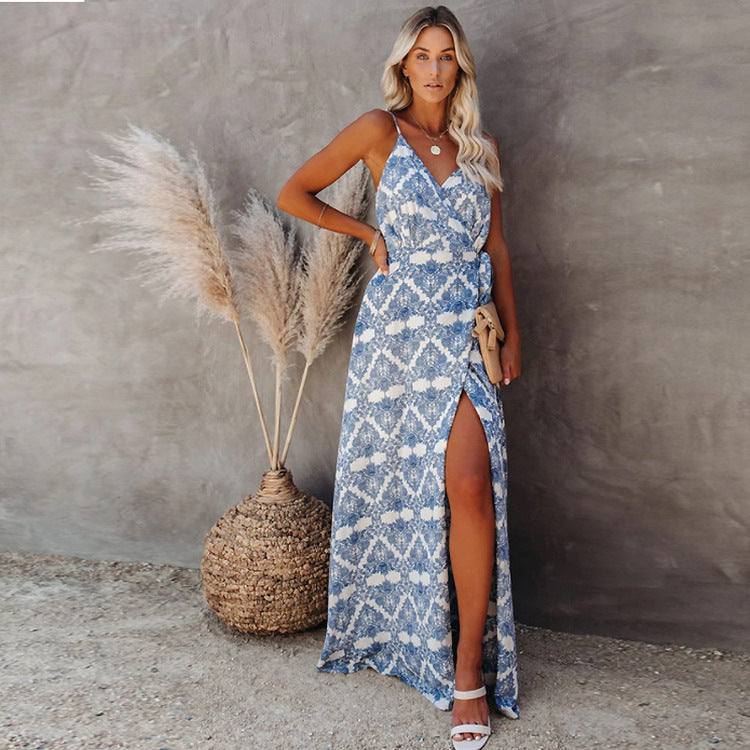 Damen elegantes Maxi-Kleid mit Chic-Wickel-design und seitlichem Schlitz Heidi-Mode