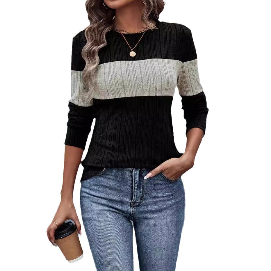 Damen modischer Strickpulli mit Struktur und kontrastierenden Ärmelabschlüssen Heidi-Mode