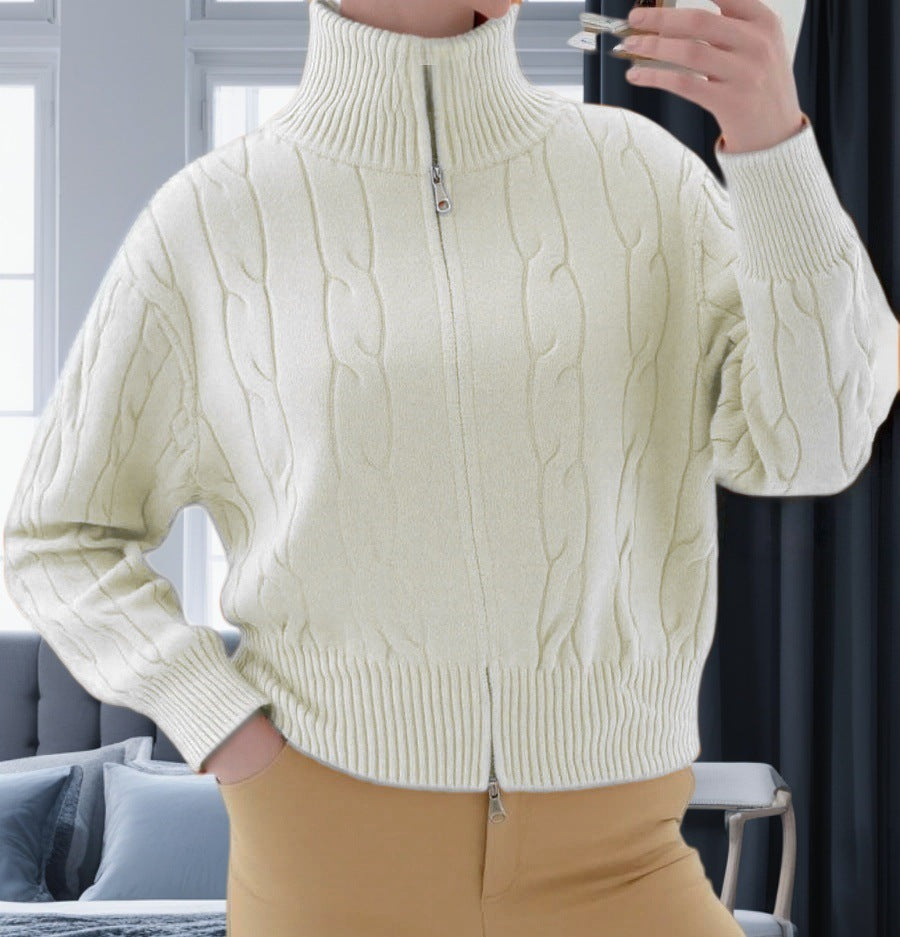 Damen Strickpullover mit hohem Kragen und Reißverschluss Heidi-Mode