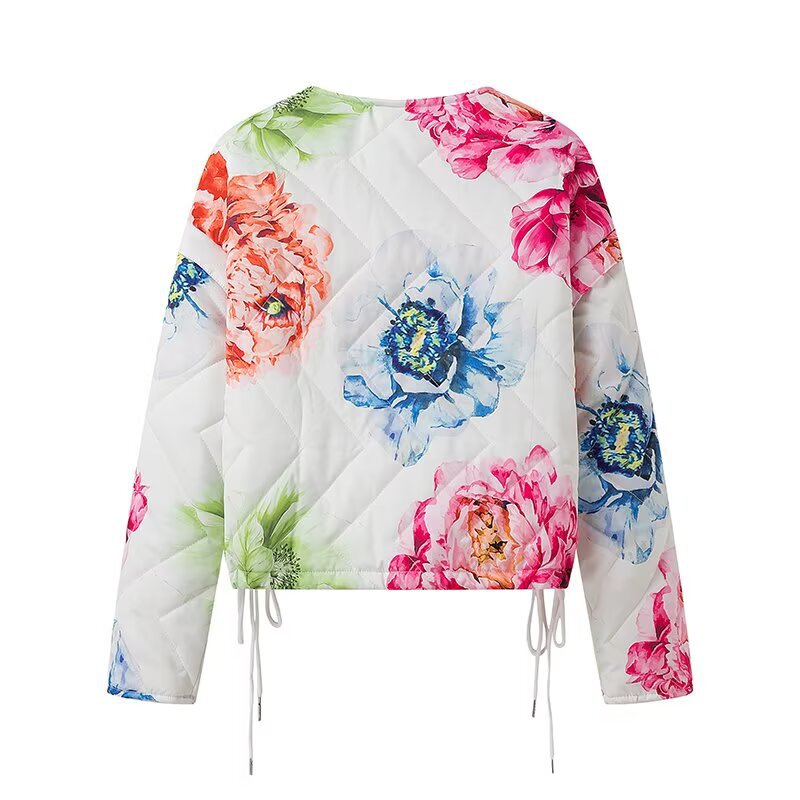 Damen Steppjacke mit floralen Mustern und elastischem Bund Heidi-Mode