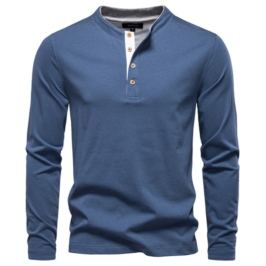 Herren Langarm-Henley-Shirt mit eleganten Druckknöpfen und bequemer Passform Heidi-Mode