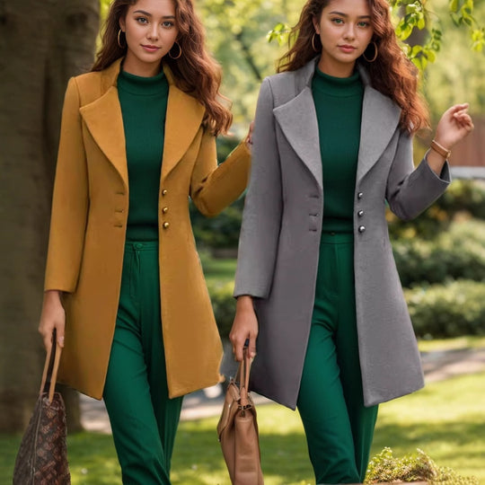 Damen stilvoller und eleganter Blazer-Mantel mit breitem Revers Heidi-Mode