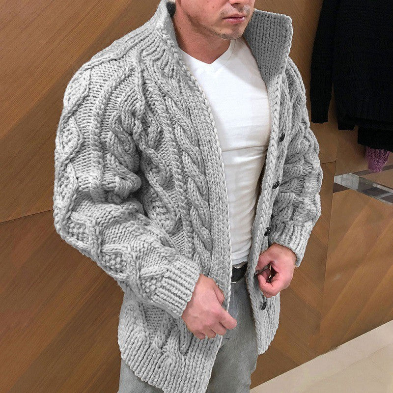 Herren Grobstrickjacke mit klassischem Stehkragen und Knopfverschluss Heidi-Mode