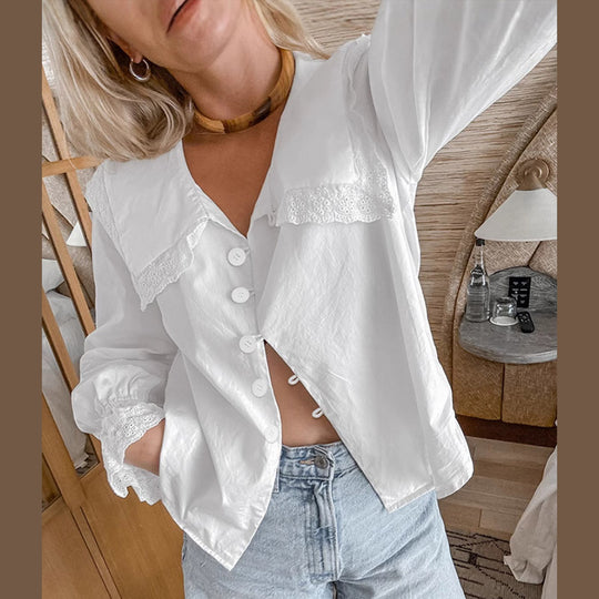 Damen Bluse mit großen Spitzeneinsätzen Heidi-Mode