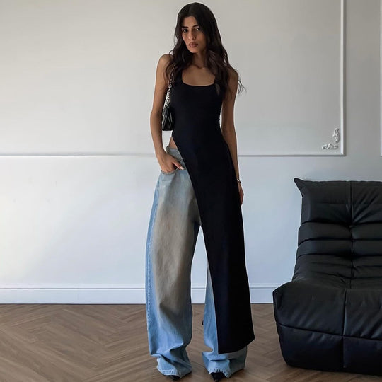 Damen Maxikleid mit asymmetrischem Schnitt und fließendem Stoff Heidi-Mode