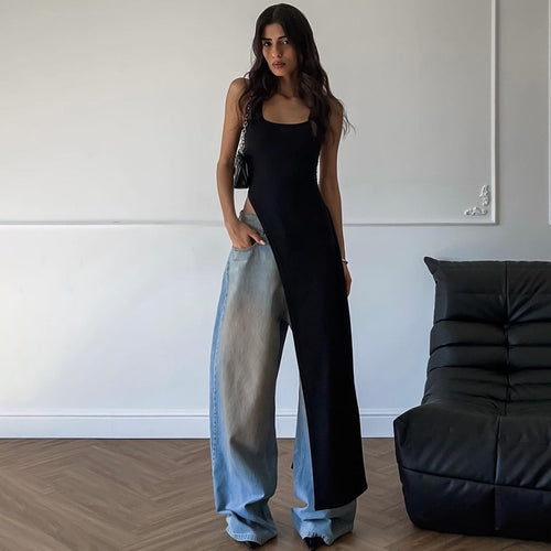 Damen Maxikleid mit asymmetrischem Schnitt und fließendem Stoff Heidi-Mode