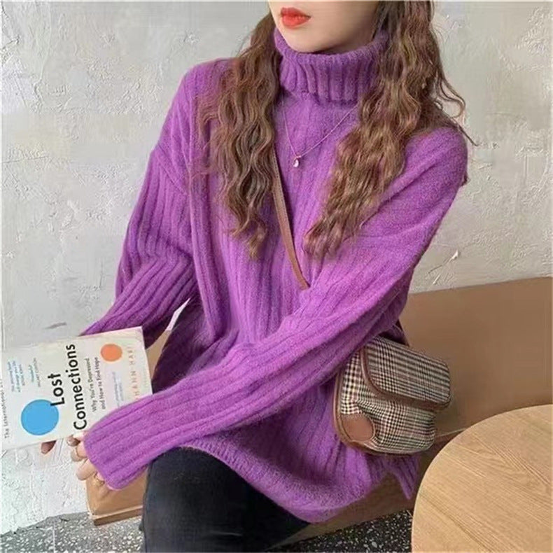 Damen Hochgeschlossenes Strickoberteil mit asymmetrischem Schnitt und feiner Rippstruktur Heidi-Mode