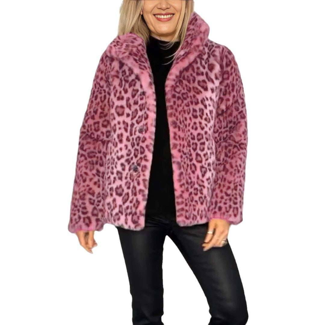 Damen kuschelige Leopardenfell Jacke Heidi-Mode