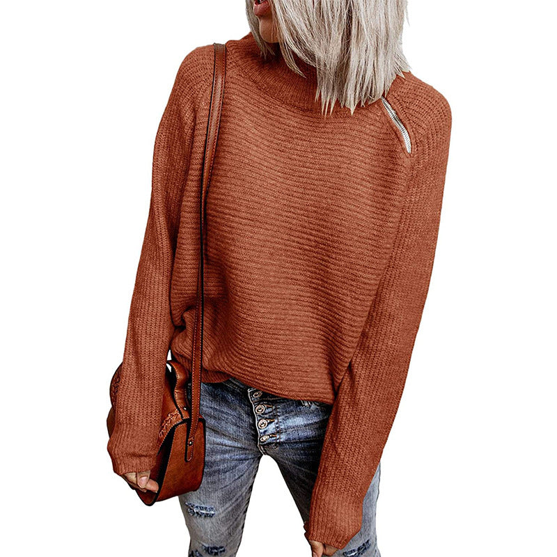 Damen lässiger Strickpullover mit hochgeschlossenem Kragen und dekorativen Nähten Heidi-Mode