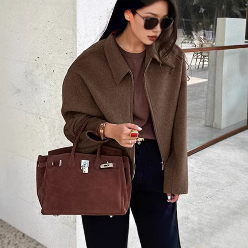 Damen elegante Kurzjacke aus weichem Material mit Oversize-Schnitten Heidi-Mode