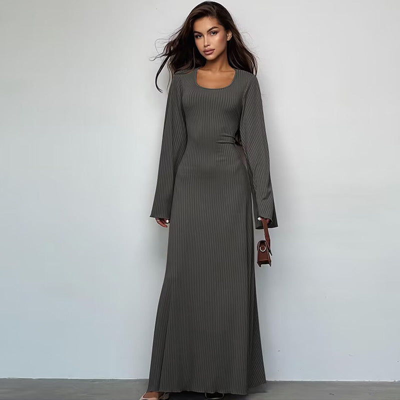 Damen Elegantes Maxikleid mit extra weitem Ärmel und trendiger Rippstruktur Heidi-Mode