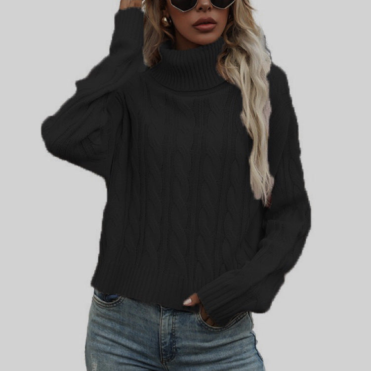 Damen Rollkragenpullover mit strukturiertem Zopfmuster und lässigem Schnitt Heidi-Mode