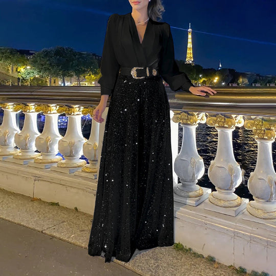 Damen Funkelndes Abendkleid mit elegantem Oberteil und glitzerndem Rock Heidi-Mode