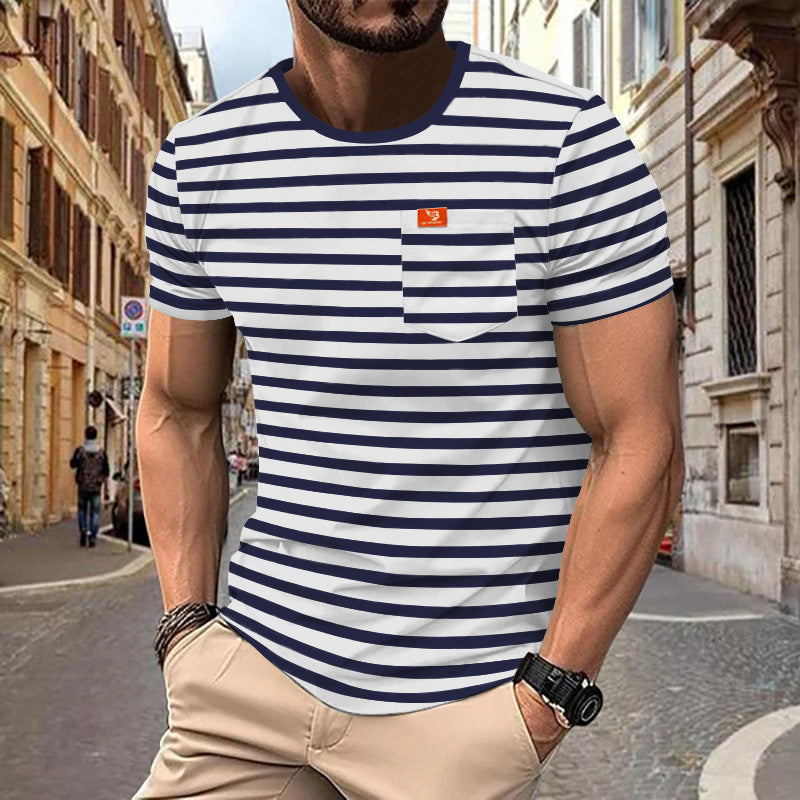 Herren gemustertes T-Shirt mit Brusttasche Heidi-Mode