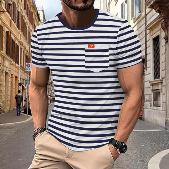 Herren gemustertes T-Shirt mit Brusttasche Heidi-Mode
