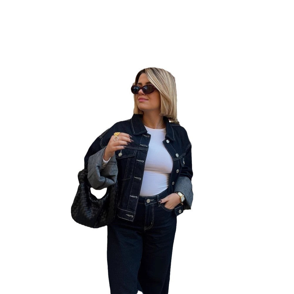 Damen Weit geschnittene Denim-Hose mit modischem Aufschlag Heidi-Mode