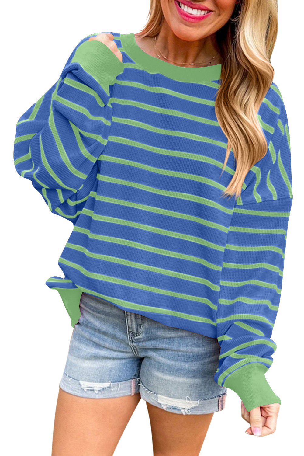 Damen lässiger und bequemer Pullover mit strukturiertem Rippenmuster und weitem Schnitt Heidi-Mode
