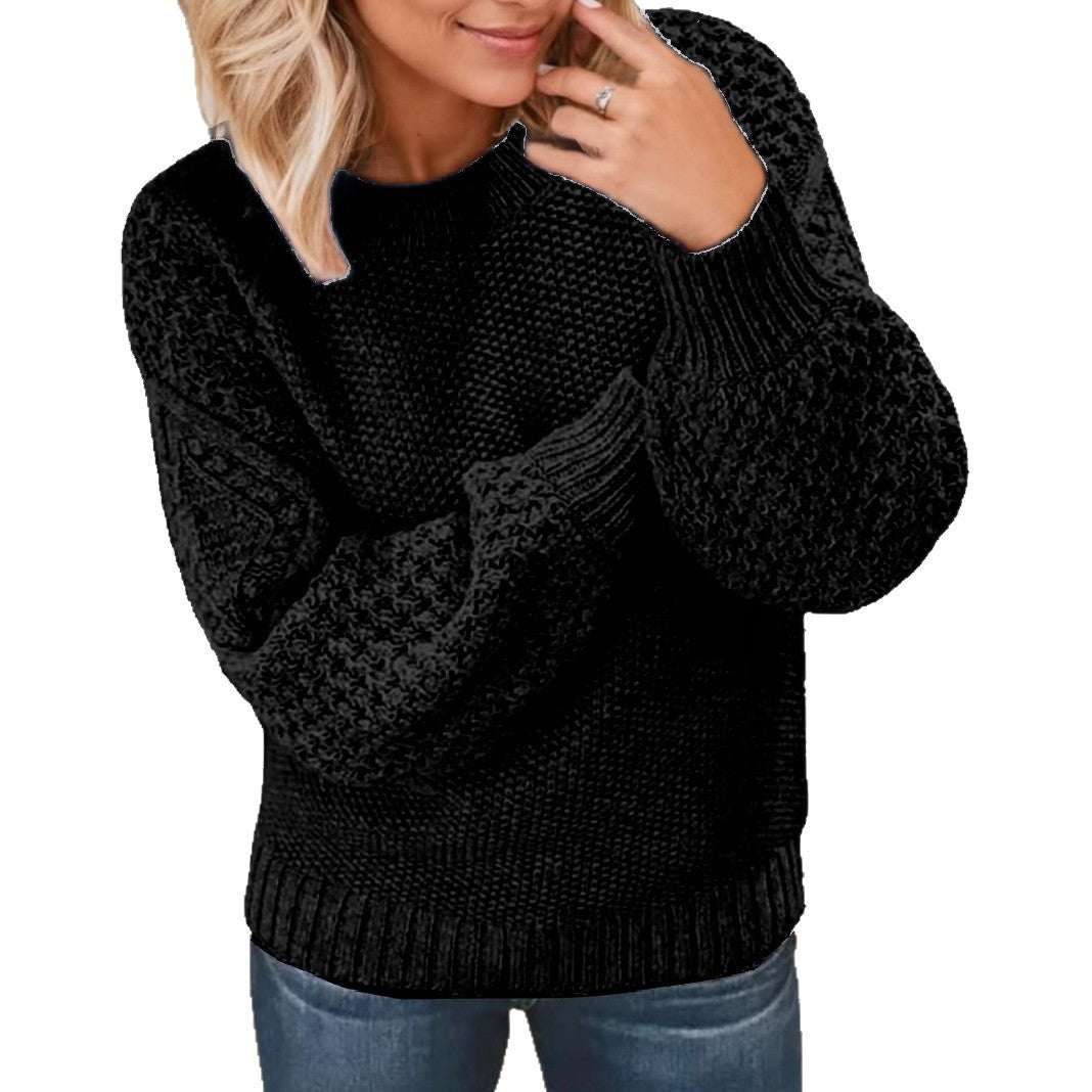 Damen Grober Strickpullover mit voluminösen Ärmeln und einzigartiger Textur Heidi-Mode