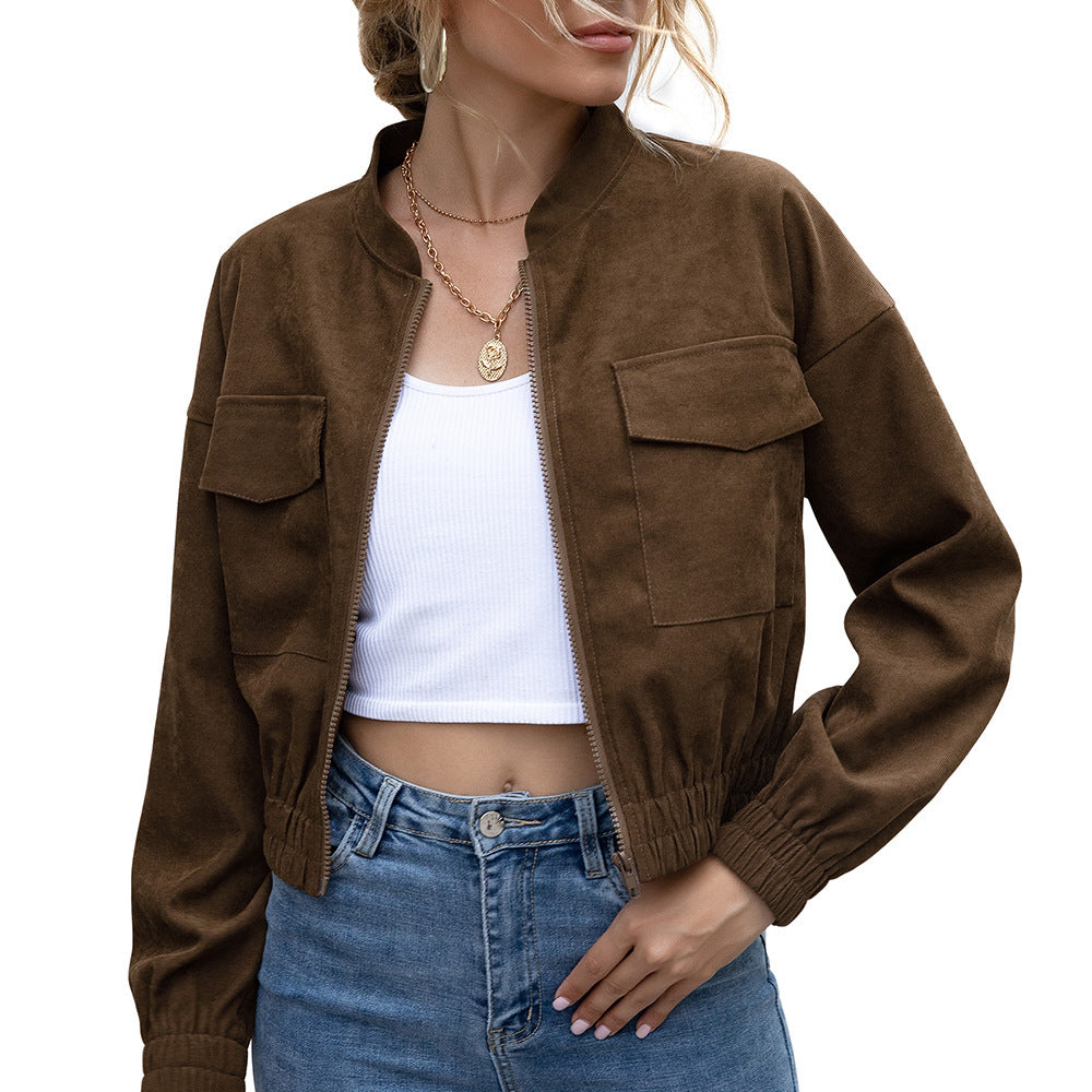 Damen Bomberjacke mit elastischem Bund und aufgesetzten Taschen Heidi-Mode