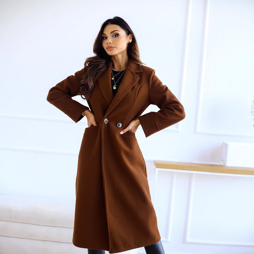 Damen Eleganter Wollmantel mit klassischem Revers und zeitlosem Design Heidi-Mode