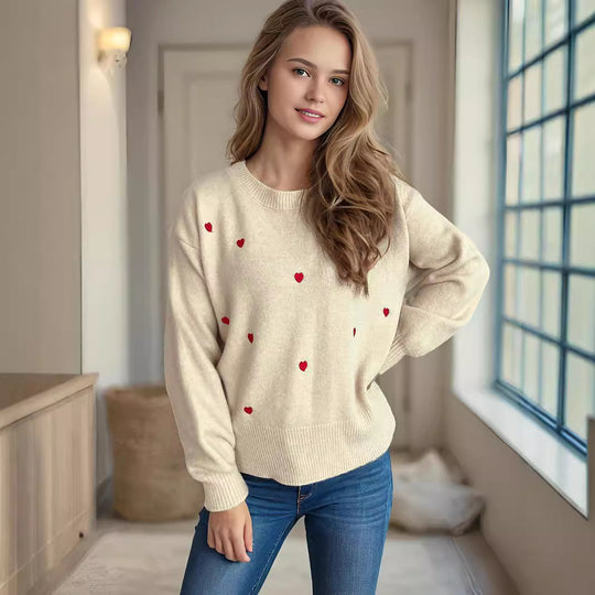 Damen Pullover mit verspieltem Herzdesign Heidi-Mode