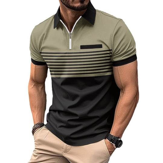 Herren Poloshirt mit modischem Reißverschluss und sportlichem Streifenmuster Heidi-Mode