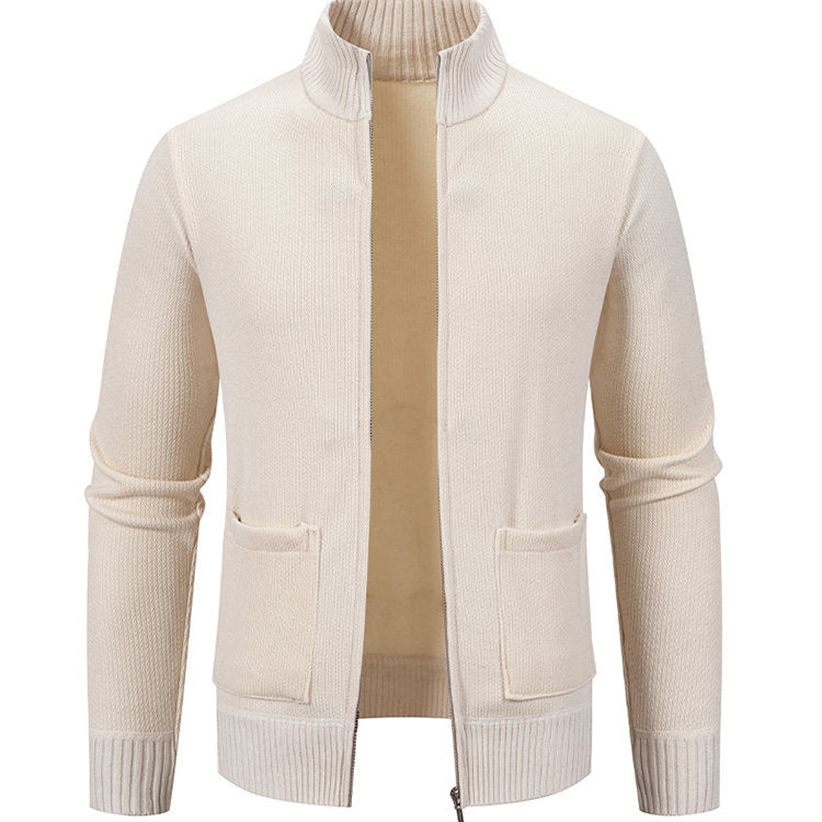 Herren Strickjacke mit durchgehendem Reißverschluss und seitlichen Taschen Heidi-Mode