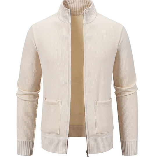 Herren Strickjacke mit durchgehendem Reißverschluss und seitlichen Taschen Heidi-Mode
