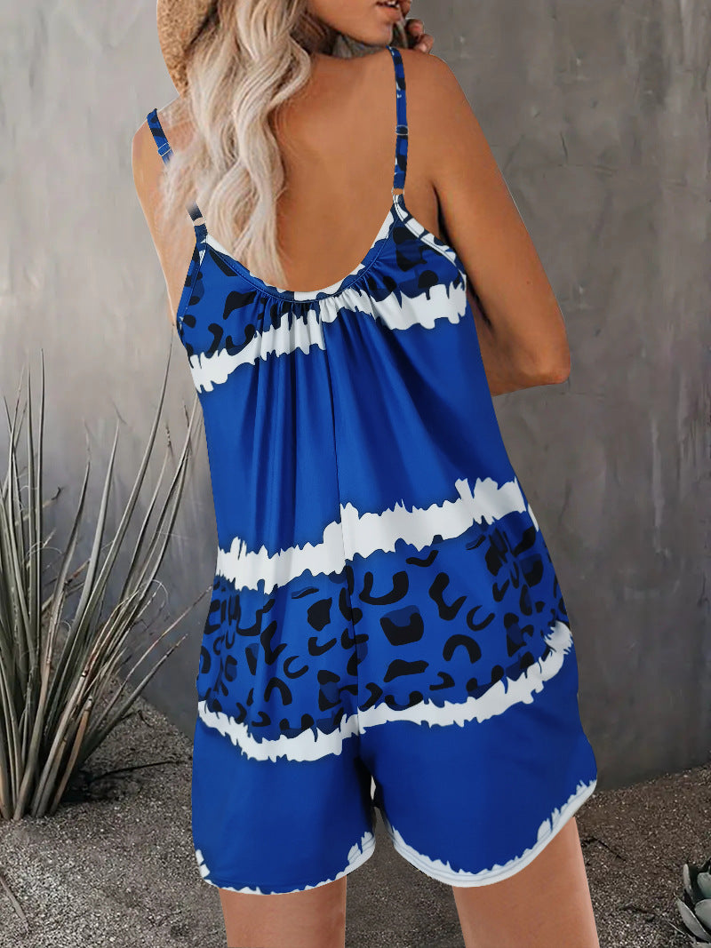 Damen luftiger Overall mit Spaghettiträgern und modischem Tierdesign Heidi-Mode
