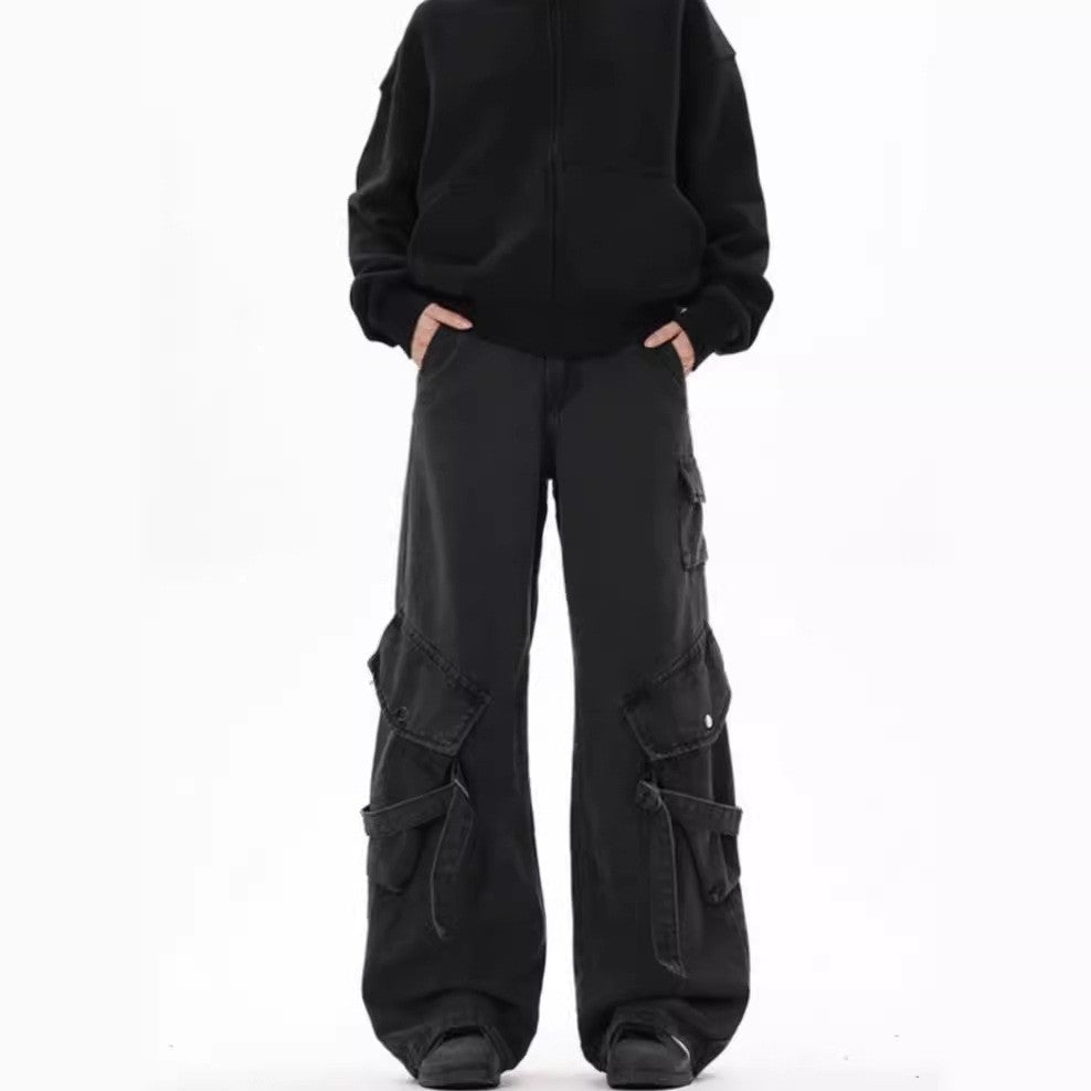 Damen Weite Cargo-Hose mit tiefem Schritt und praktischen Seitentaschen Heidi-Mode