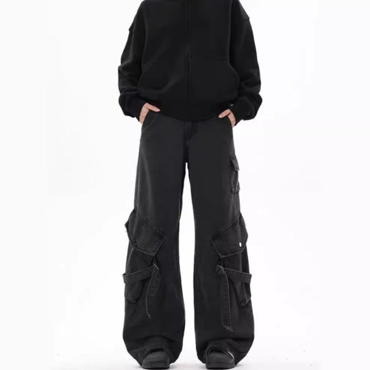 Damen Weite Cargo-Hose mit tiefem Schritt und praktischen Seitentaschen Heidi-Mode