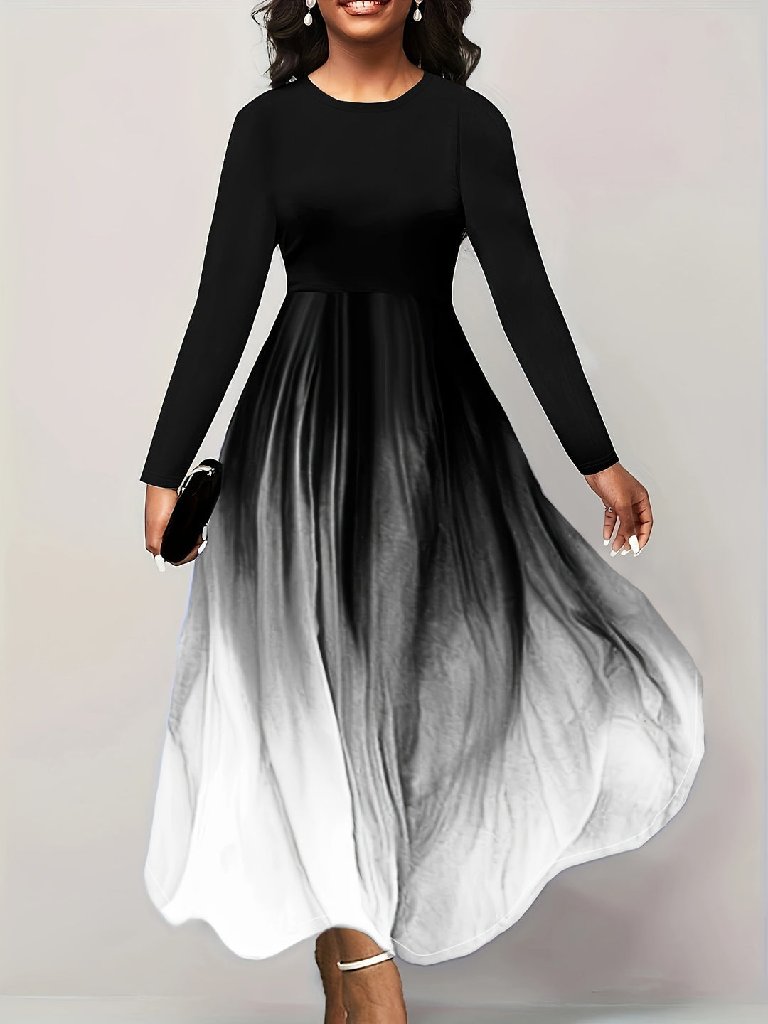 Damen Elegantes Maxikleid mit kreativer Farbverlauf-Optik und langen Ärmeln Heidi-Mode