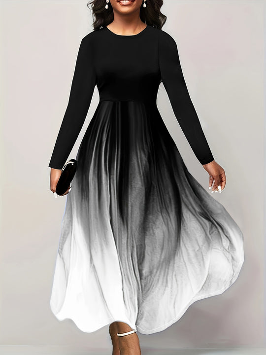 Damen Elegantes Maxikleid mit kreativer Farbverlauf-Optik und langen Ärmeln Heidi-Mode