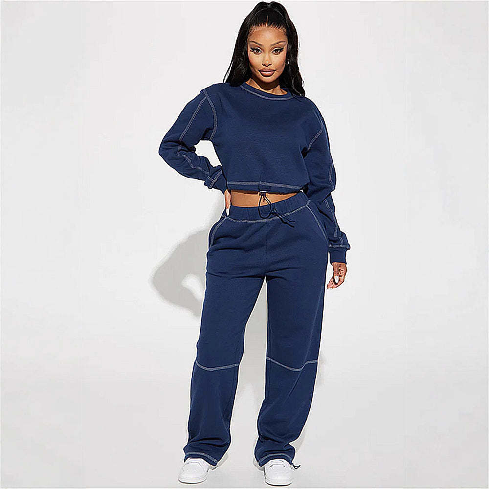 Damen modisches Cropped Sweatshirt und bequeme Jogginghose Set Heidi-Mode