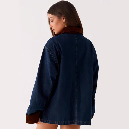 Damen Denimjacke mit Kapuze und kontrastierenden Ärmeln Heidi-Mode