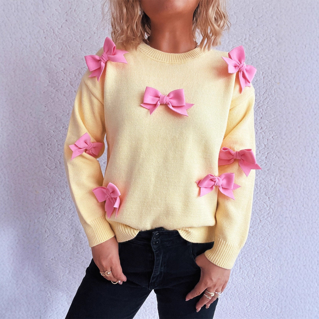 Damen Pullover mit verspielten Schleifenapplikationen Heidi-Mode