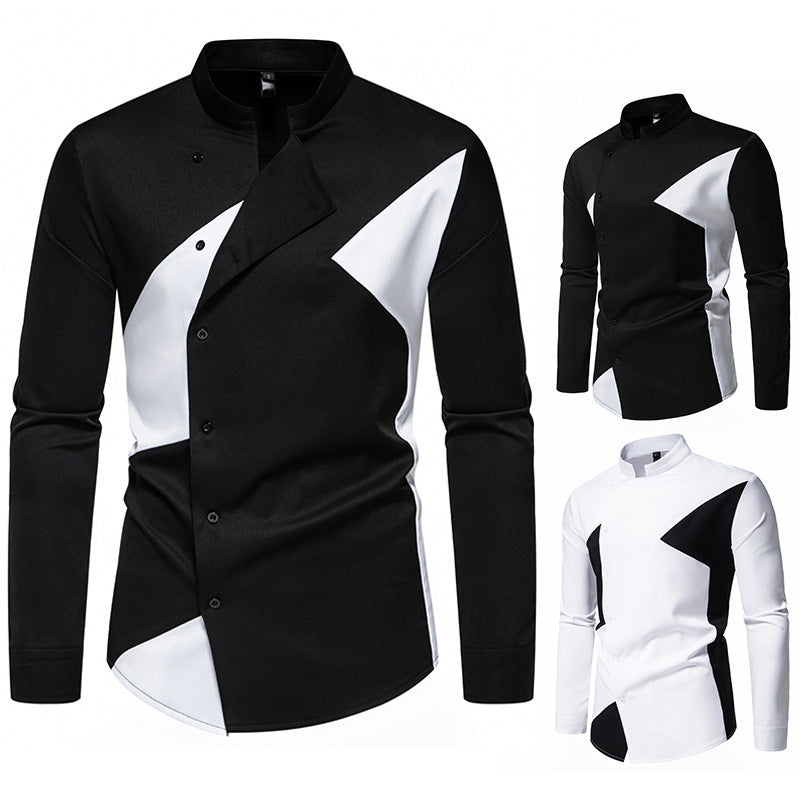 Herren modisches Designerhemd mit asymmetrischem Schnitt und innovativem Knopfdesign Heidi-Mode