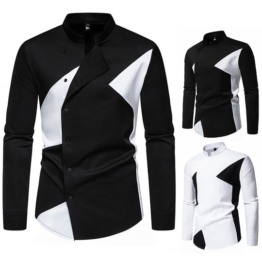 Herren modisches Designerhemd mit asymmetrischem Schnitt und innovativem Knopfdesign Heidi-Mode