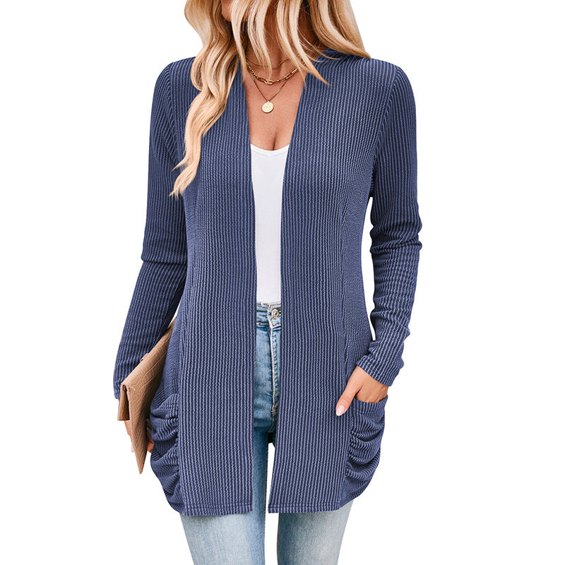 Damen Strickjacke mit Raffung und praktischen Taschen Heidi-Mode